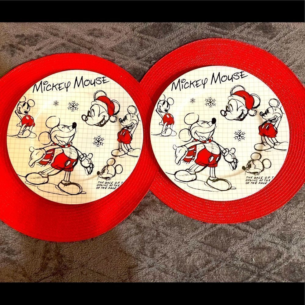 Disney Mickey Mouse Sketchbook Christmas plates set of 2 NWOT